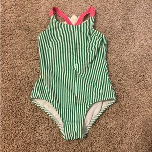 Mini Boden Green and Pink Striped Kids Swim One Piece
